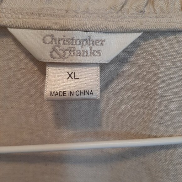 Christopher & Banks Linen Blend Jacket; Lightweight; Tie Front w/Ruffled Edge - Picture 4 of 4